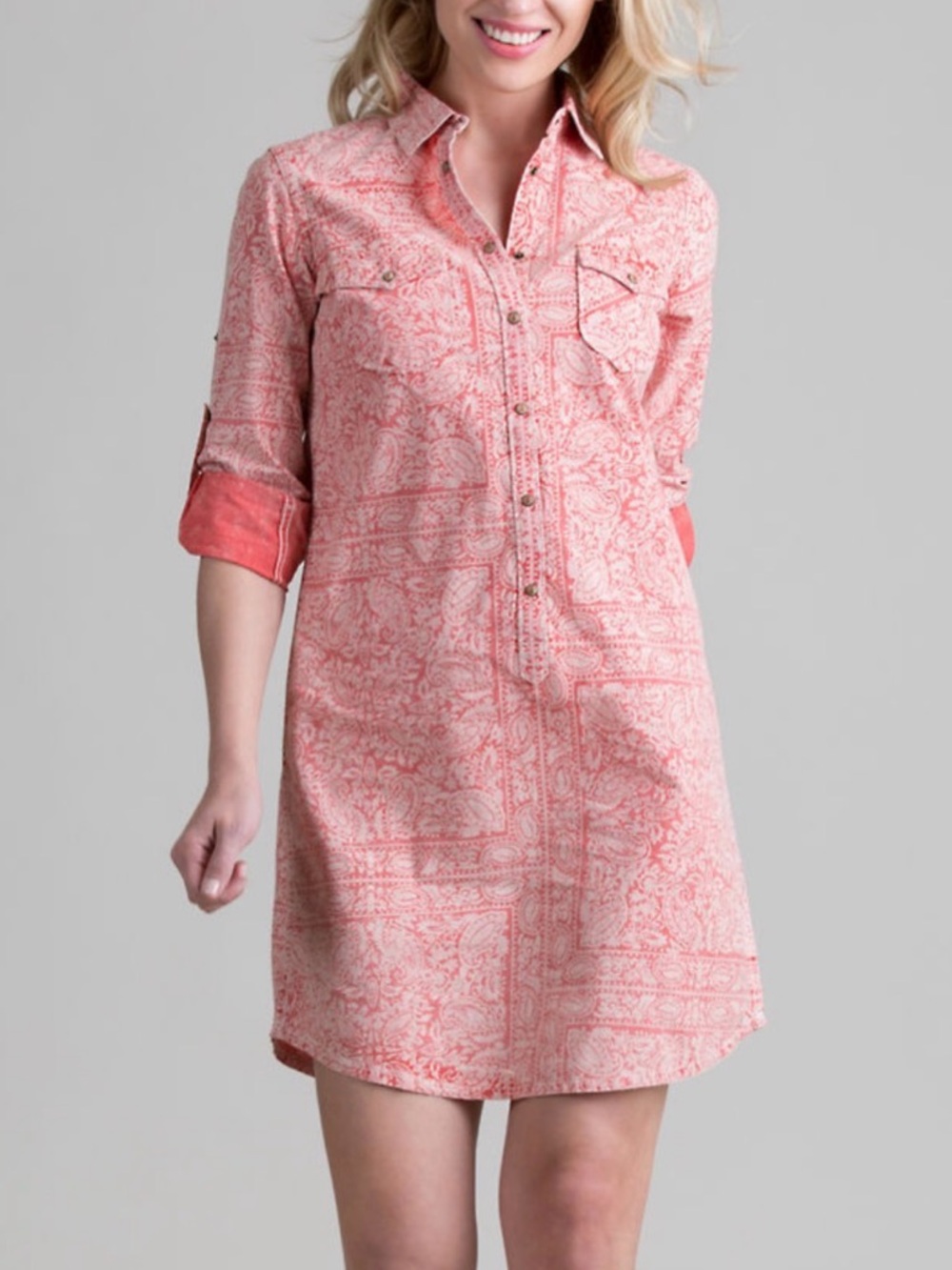 Ryan Michael Bandana Print Western Long Shirt Dress L
